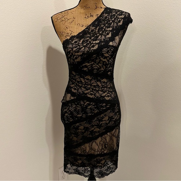 bebe lace dress one shoulder bebe One Shoulder Lace Overlay Dress, Size S